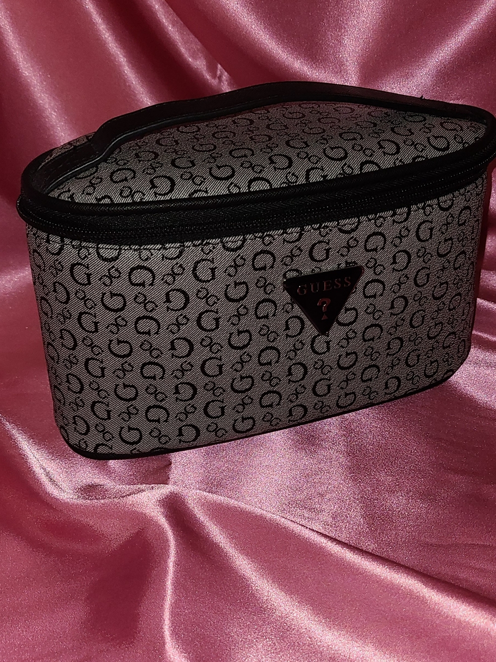 GUESS Monogram Cosmetic Case in Black and Gray